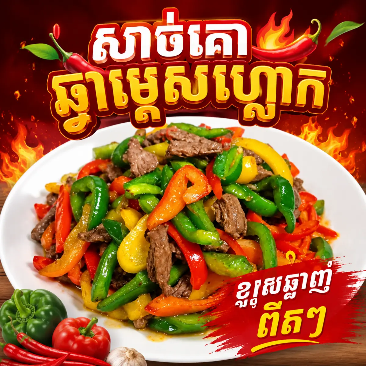 ឆាម្ទេសប្លោកសាច់គោ